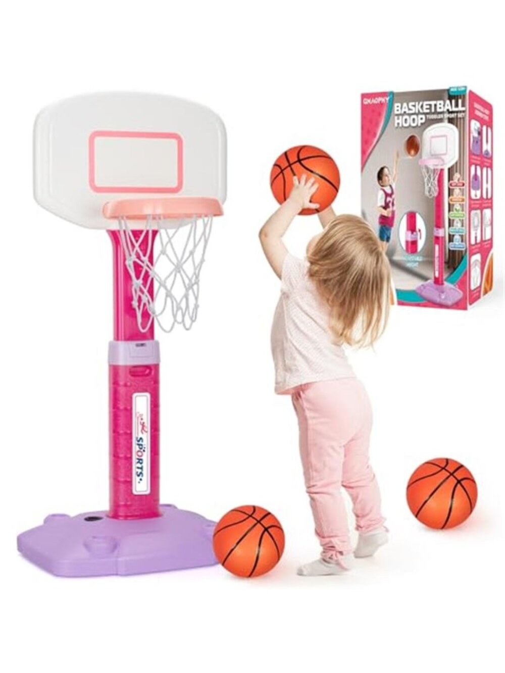 Toddler Basketball Hoop Indoor for Age 1-3, Adjustable Kids Basketball Hoop